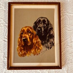 Vintage Framed Art Cocker Spaniels Mabel Gear Dog Pet Portrait MCM Art 1960s 5x7